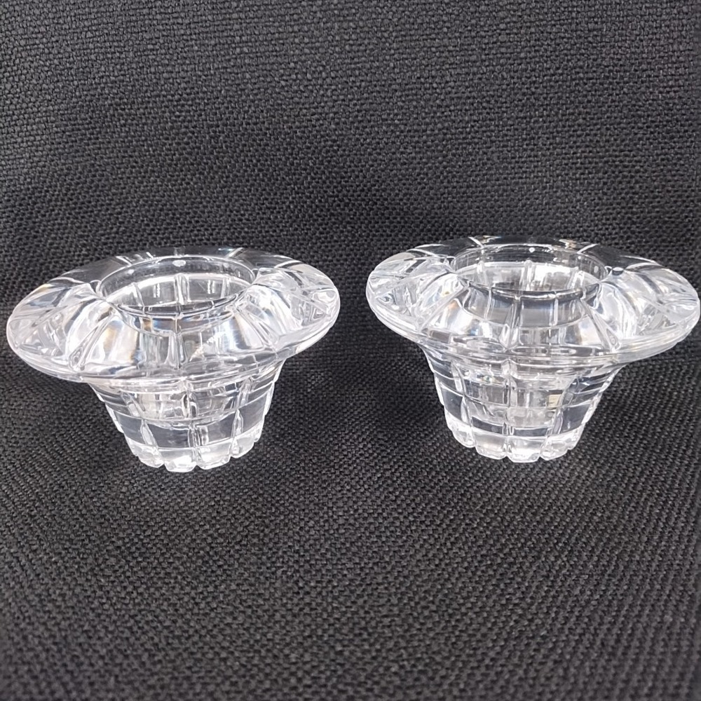 Crystal 2" ht Candle Holder for Taper Dinner Candles heavy Set/ 2 Clear Vintage